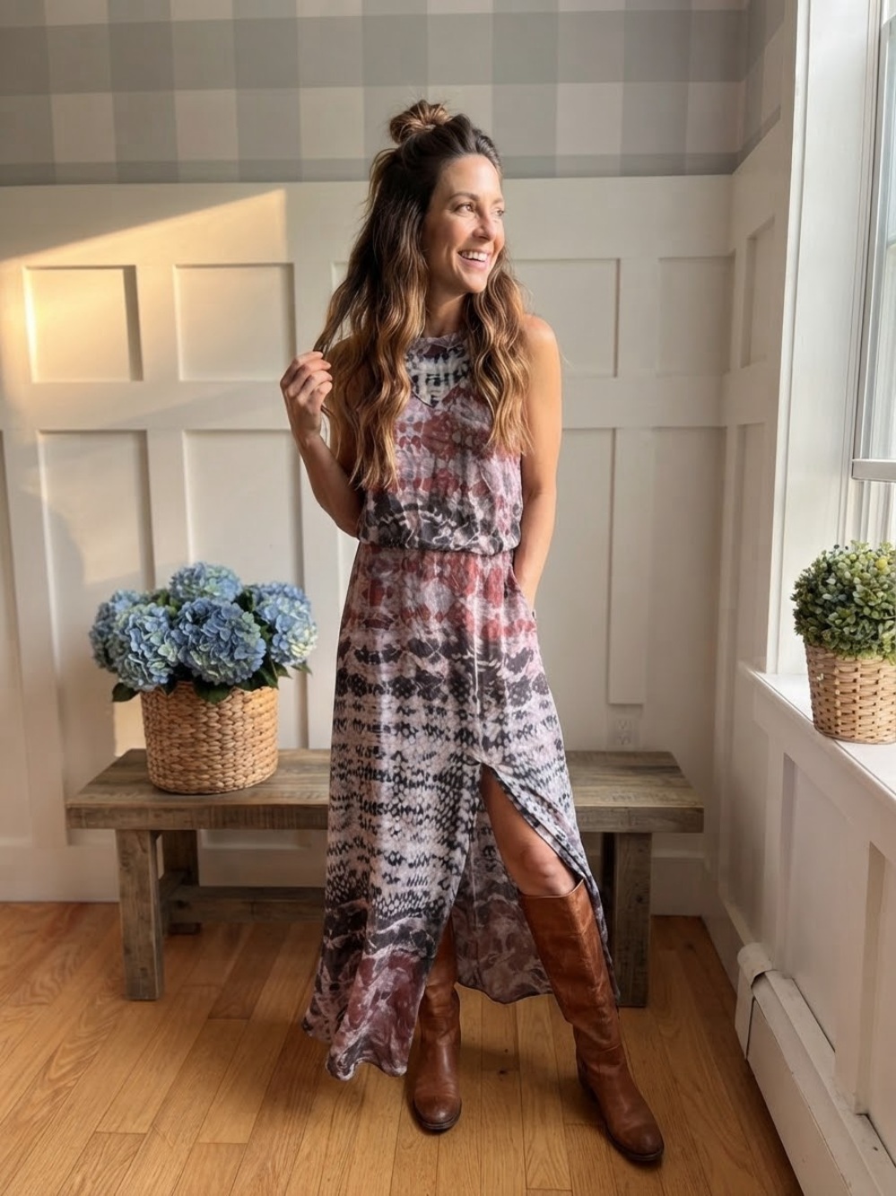 Charlie Jade Silk Sleeveless Maxi Dress with Side Slit Small